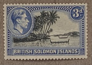 Solomon Islands 1939 KGVI 3p, unused, toned gum.  Scott 72, CV $0.60. SG 65