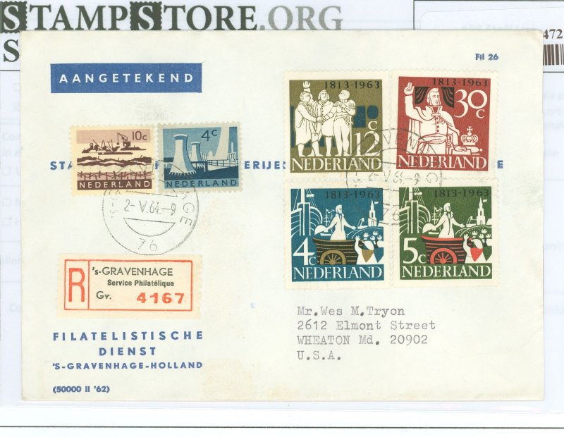 Netherlands 418-21 1964 Registered Amsterdam - Silver Spring, MD