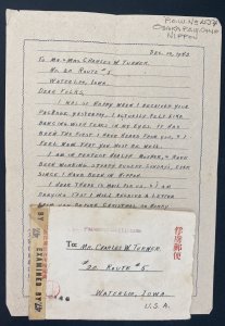 1940s Prisoner Of War Camp Osaka Japan  Censored Cover to Waterloo IA USA