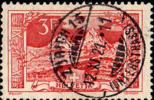 SWITZERLAND 1918 3FR ROSE-CARMINE THE MYTH MOUNTAIN FINE ...