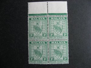 Malaya Negri Sembilan Sc 22B MNH upper margin block of 4 check it out! 