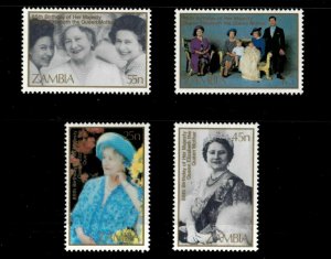 Zambia 1985 - Queen Mother 85th Birthday - Set of 4v - Scott 327-30 - MNH