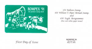 USPS FDC Ceremony Program #2530 Balloon #C129 Piper #UC63 Eagle ROMPEX 1991