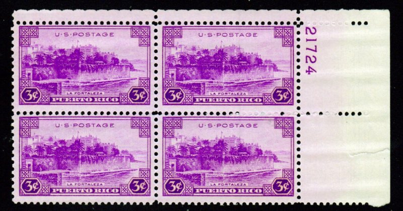 SC# 801 - (3c) - Puerto Rico, MNH plate block/4 - UR # 21724