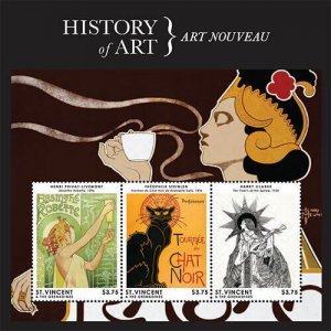 St. Vincent 2013 - SC# 3853 - History of Art Nouveau - Sheet of 3 Stamps - MNH