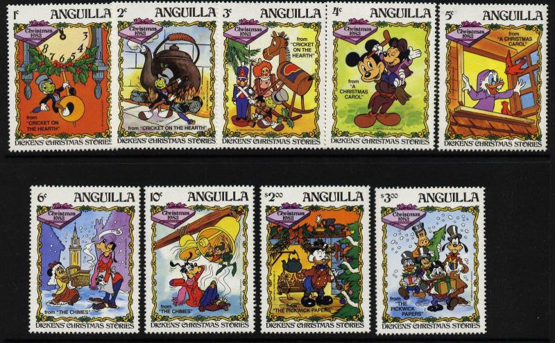 Anguilla 547-55 MNH Disney, Dickens Christmas Stories, Clock