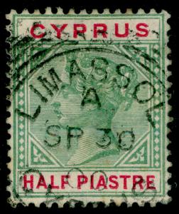 CYPRUS SG40, ½pi green & carmine, FINE USED.