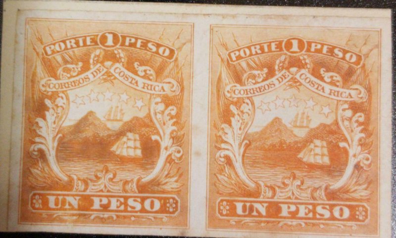 A) 1863, COSTA RICA, YELLOW COLOR PROOF ON YELLOW CARDBOARD 