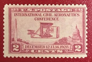 1928 US Sc 649 unused 2c Wright airplane CV$1.10 Lot 1986