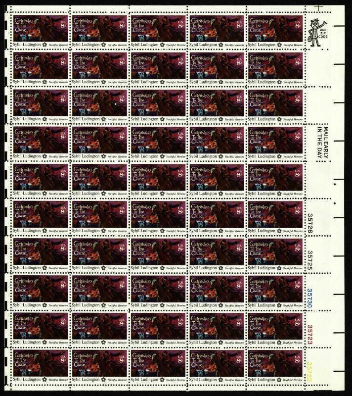 US 1975 Revolutionary War Contributor Sybil Ludington 50 Stamp Sheet #1559