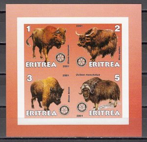 Eritrea, 2001 Cinderella issue. Buffalo on an IMPERF sheet of 4. ^