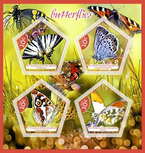 Stamps.Insects Butterflies 2020 year 1+1 sheets perforated St.Vincent