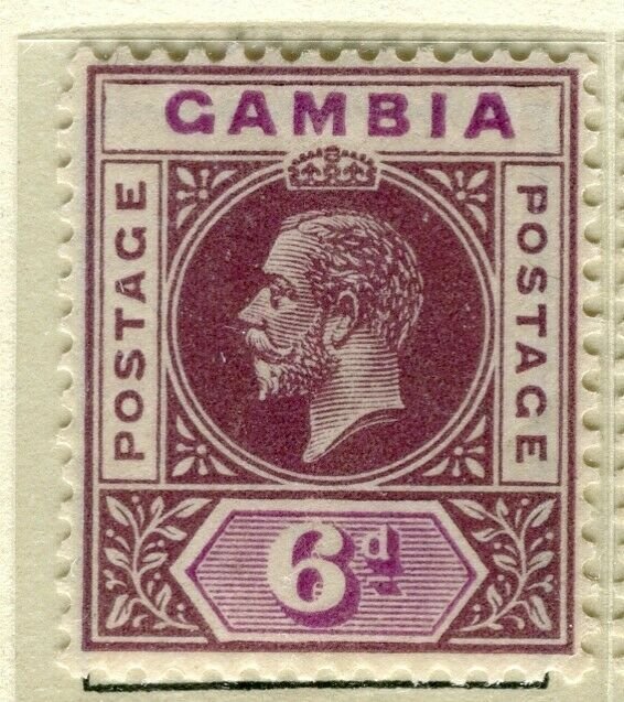 GAMBIA; 1921 early GV issue fine Mint hinged 6d. value