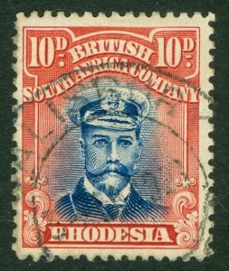 SG 298 Rhodesia 10d bright ultramarine & red. Very fine used CAT £70