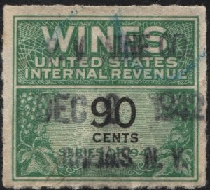 RE144 90¢ Wine Revenue Stamp (1942) Used