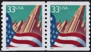 SC#3280 33¢ Flag Over City Coil Pair (1999) MNH