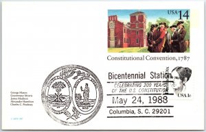 US SPECIAL EVENT PICTORIAL CANCEL CARD U.S. CONSTITUTION 200 COLUMBIA SC 1988