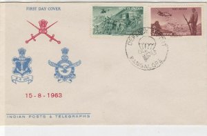 India 1963 Emblems Defence They Defend Slogan Cancel Stamps FDC Cover Ref 34728 