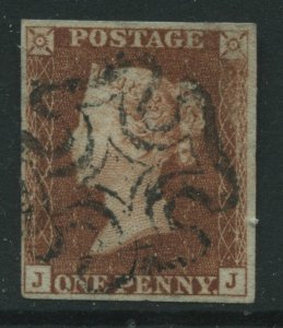 1841 1d Black Plate 9 JJ showing O Flaw with black MX thin upper left (40)