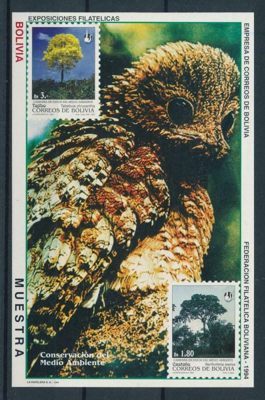 [105997] Bolivia 1994 Protect environment Bird owl tree Muestra sheet MNH