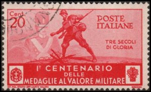 Italy 333 - Used - 20c Sardinian Grenadier /Soldier w/ Grenade (1934) (cv $1.60)