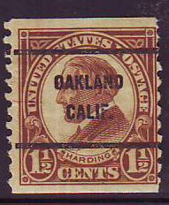 Oakland CA, 598-61 Bureau Precancel, 1½¢ coil Harding