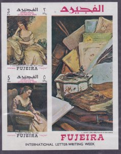 Fujeira Mi Block C9A 1968 Art Paintings Letter Writing Week Souvenir Sheet VF