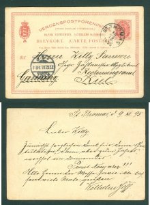 Danish West Indies. DWI. 1895 Stationery. 3 Cent. St. Thomas. Adr: Kiel, Germany