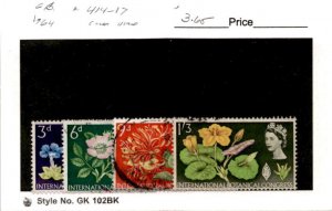 Great Britain, Postage Stamp, #414-417 Used, 1964 Flowers (AF)
