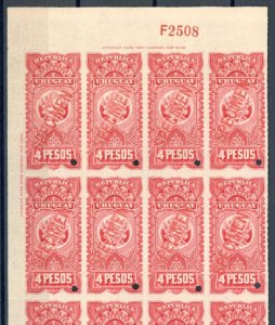 URUGUAY Revenues 4 Pesos High Value ABNCo SPECIMEN 1915 Block{12} Mint MNH ZS10