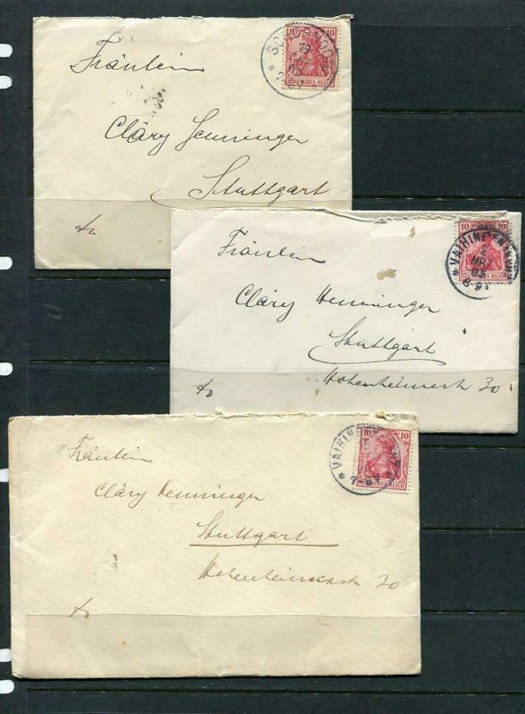 Germany 1905 3 Covers Stuttgard 10pf g491s 