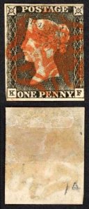 Penny Black (KF) Plate 1a three margins