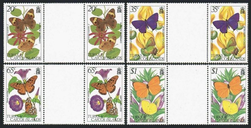 Turks & Caicos 507-510 gutter, MNH. Michel 574-577. Butterflies, Flowers. 1982. 