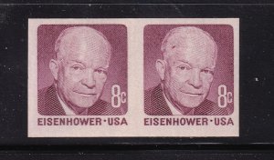 1971 Imperforate pair Sc 1402a 8c Eisenhower coil error MNH