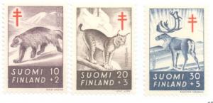 Finland Sc B142-4 1957  Wild Animals TB  stamps mint NH