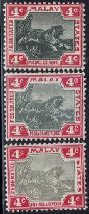 FEDERATED MALAY STATES 1900 TIGER 4C ALL 3 SHADES WMK CROWN CA 