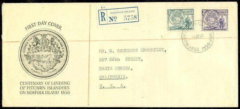 EDW1949SELL : NORFOLK ISLAND 1956 Registered First Day Cover to USA.