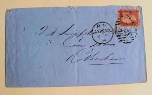 GREAT BRITAIN  FIRST PRECANCEL 1874 LIVERPOOL B/S ROTHERHAM