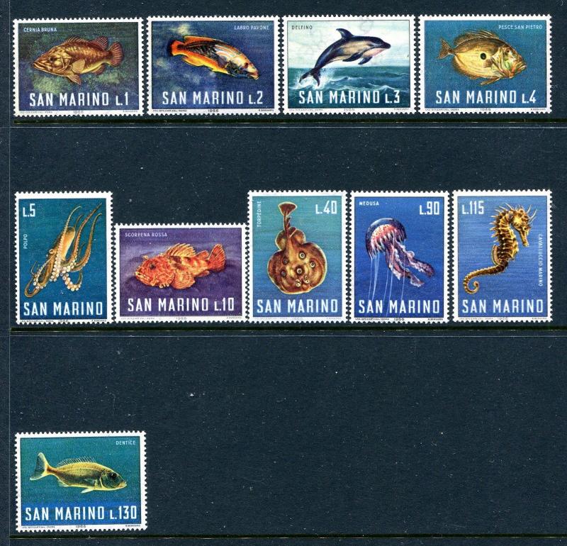 San Marino 643-652, MNH, 1974. Marine Life. x29435