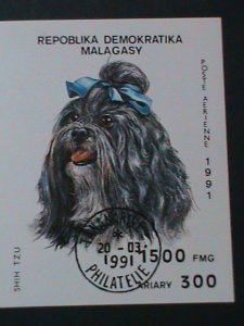 MALAGASY-1991-BEAUTIFUL LOVELY DOG-CTO IMPERF  S/S VF- WE SHIP TO WORLDWIDE