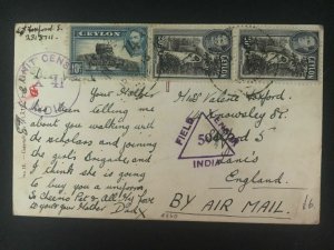 1943 Ceylon RPPC postcard Cover to England Censored Hindu Temple View Colombo