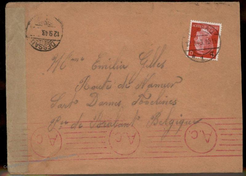 Germany 1943 Belgium Gemeinschaftslager Dessau Cover 86797