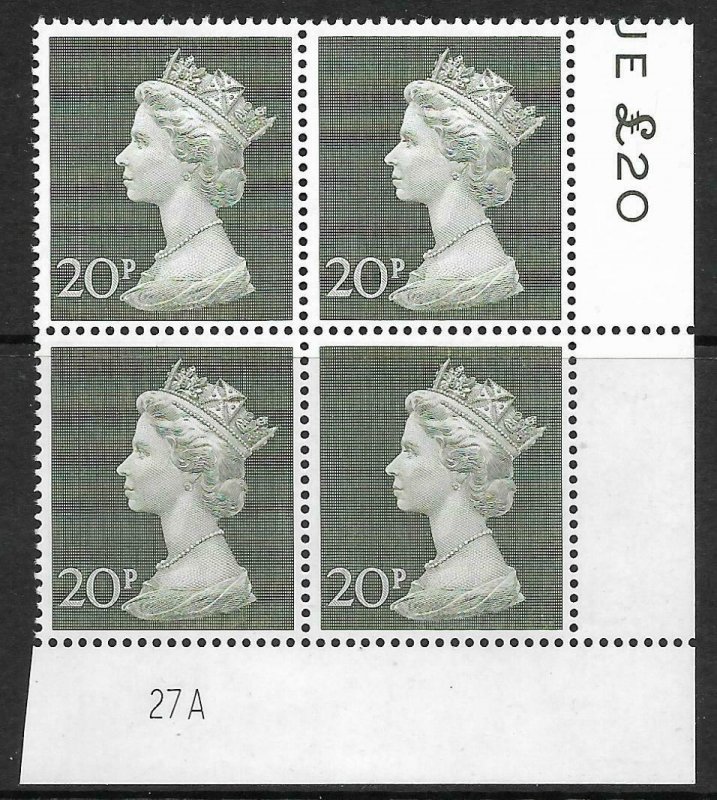 1970 20p Decimal Machin Cylinder 27A UNMOUNTED MINT