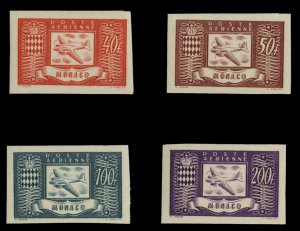 Monaco #C10-13 (YT PA15-18) Cat€35.50, 1946 Douglas DC-3, imperf. set of fo...