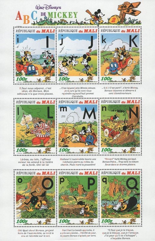 Disney ABC of Mickey 2 I-Q Souv. Sheet of 9 Stamps Mint NH 