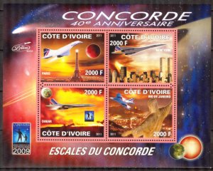Ivory Coast 2011 Space Concorde Sheet MNH