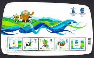 OLYMPIC Vancouver 2010 = MASCOTS = Souvenir Sheet of 5 CANADA 2009 MNH #2305