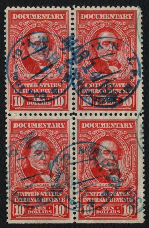 #R677 $10 Documentary-Block of 4, Used [2] **ANY 5=FREE SHIPPING**