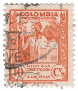 AIRMAIL STAMP FROM COLOMBIA 1949. SCOTT # C165. USED. # 2