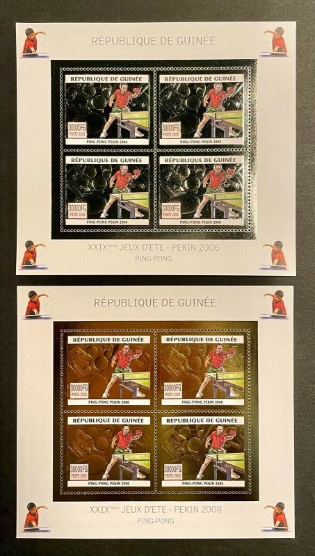 Stamps Mini Sheet Olympic Games pekin 2008 Ping-Pong Gold Silver Guinea Perf.